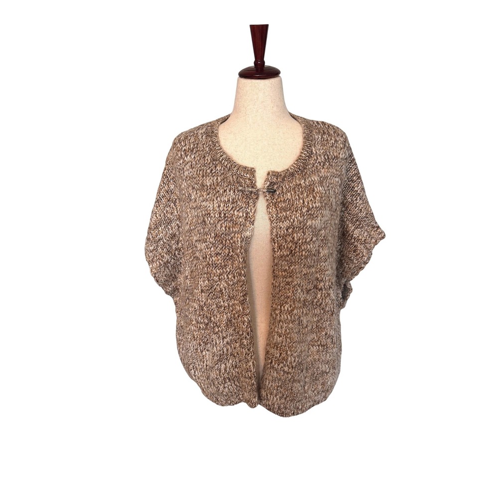 PURE JILL | Knit Capelet Cardigan Womens S/M Brown Marled Wool Alpaca Shawl Wrap